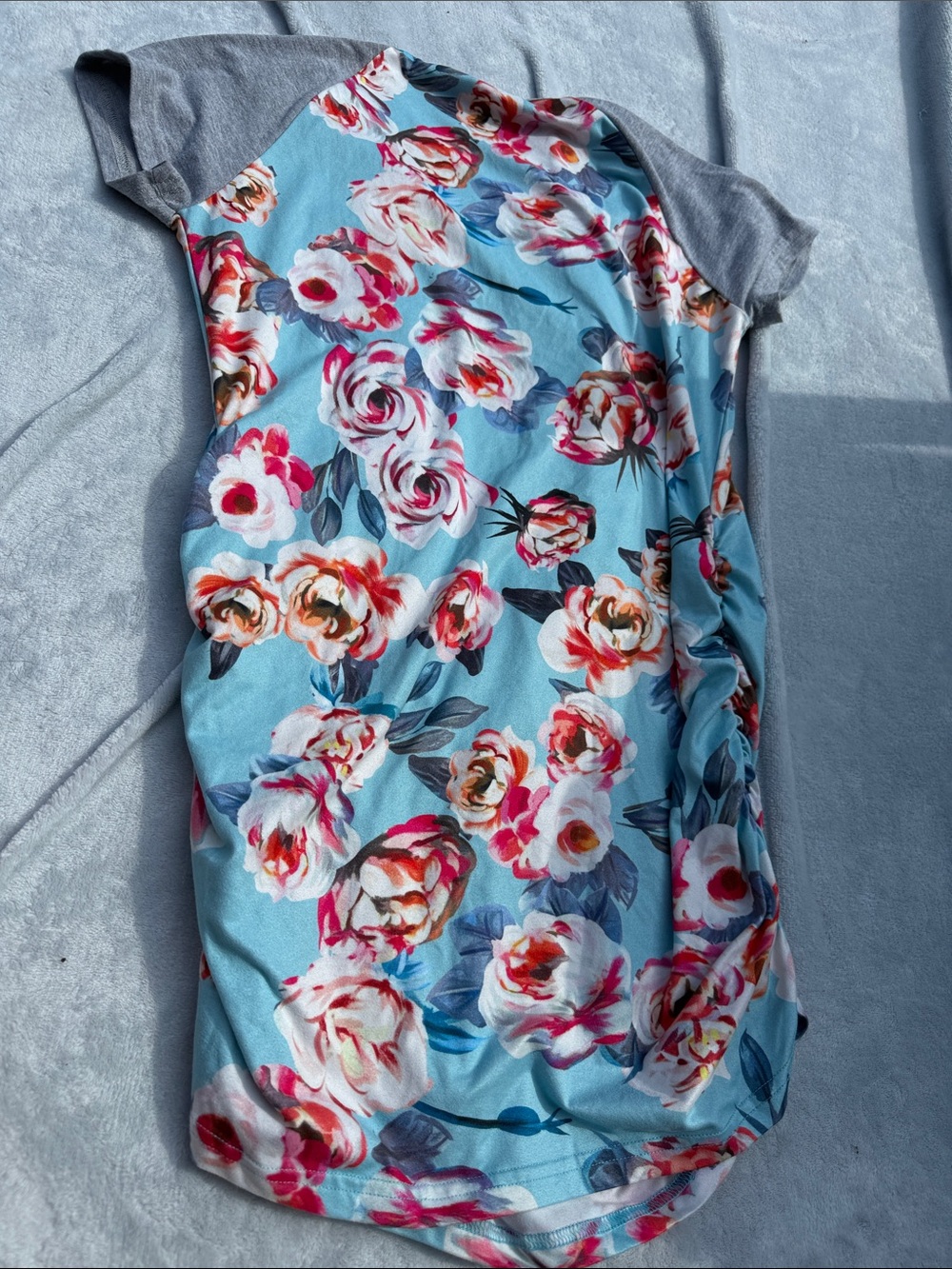 Floral Scoop Neck Raglan Tee - Blue/Pink - Picture 3 of 3